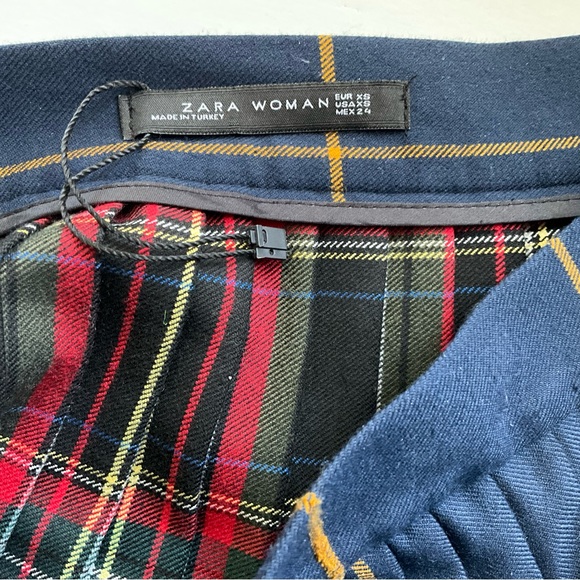 ZARA Patchwork Tartan Plaid Pleated Mini Skirt - Picture 6 of 9